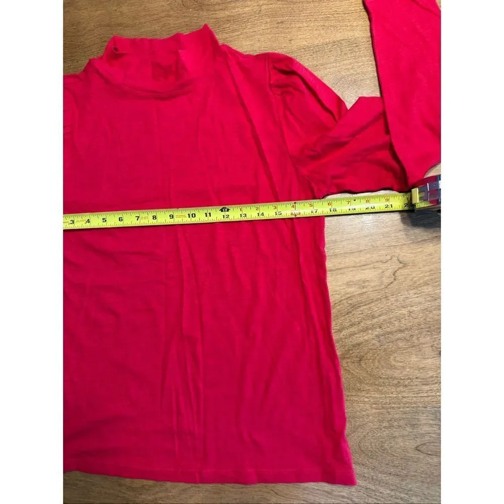 NWT Loft Women's Cotton Mock Neck Long Puff Sleeves Blouse Bright Red Size Large